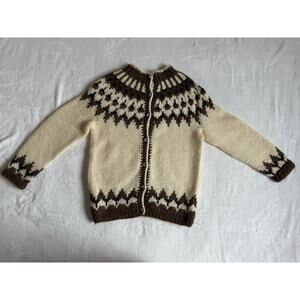 Hilda Ltd Vintage Early Hand Knit Icelandic Wool Cardigan Nordic Sweater Size M